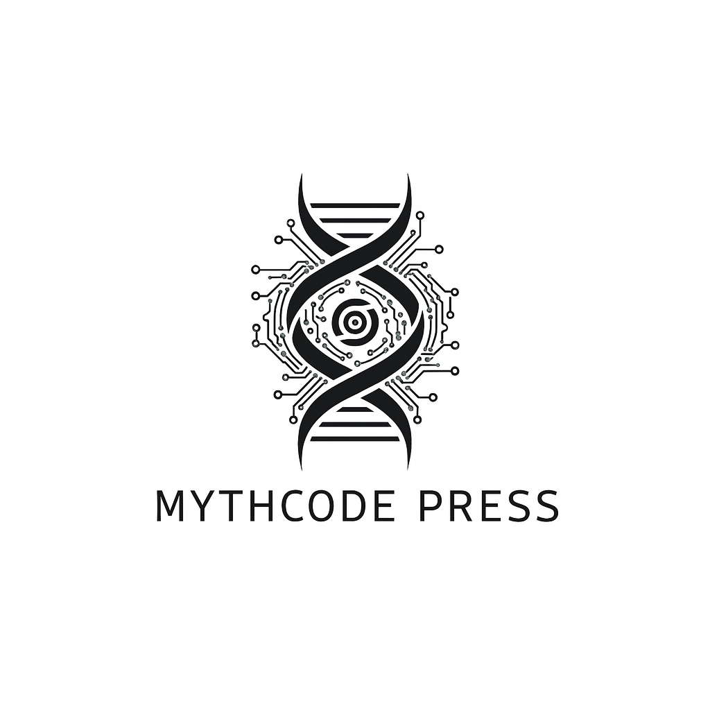 Mythcode Press Logo: DNA Helix and Circuit Board